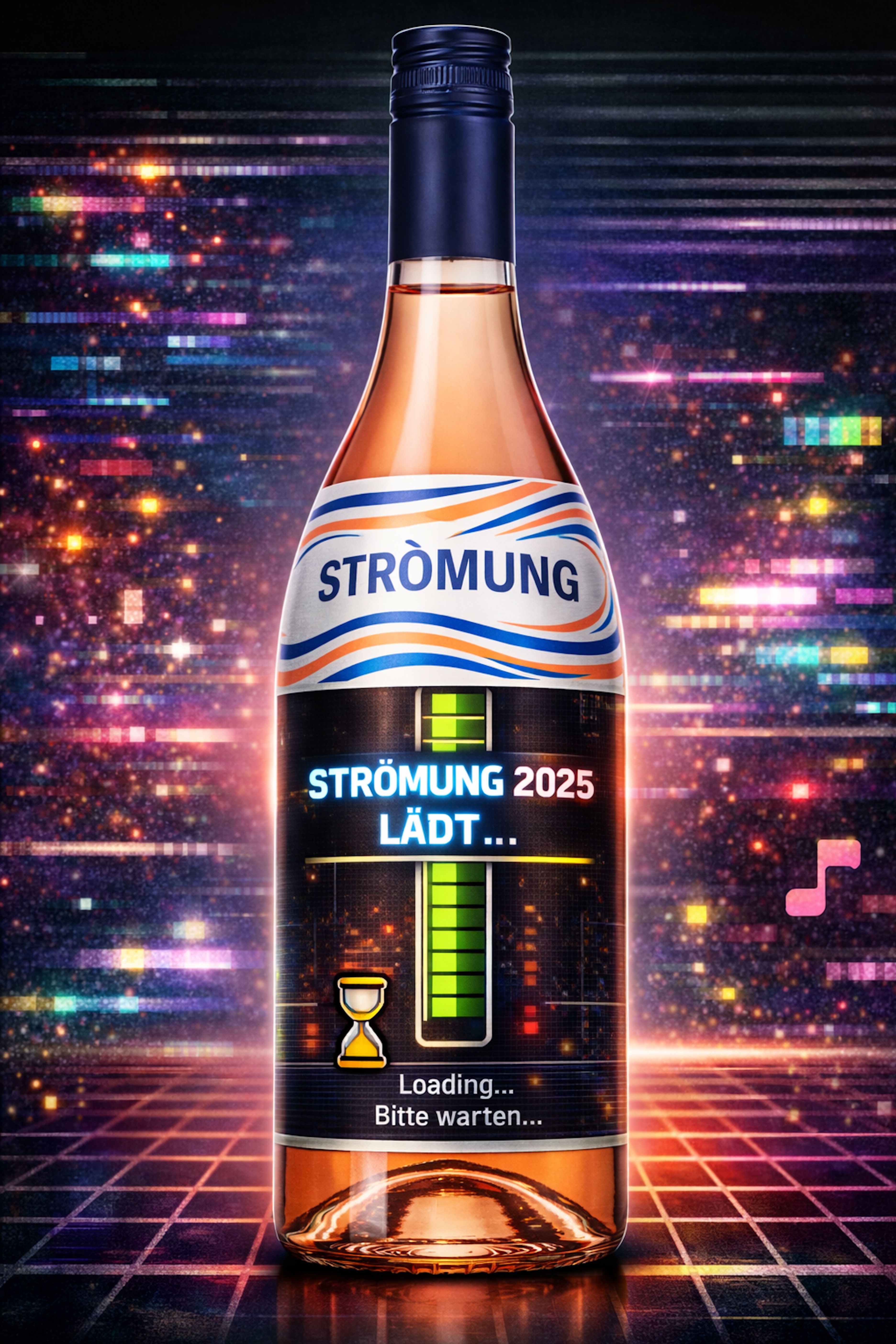 Flasche STRÖMUNG Roséwein mit klarer Glasoptik und modernem Wellenetikett – trocken, frisch und sommerlich aus der Pfalz