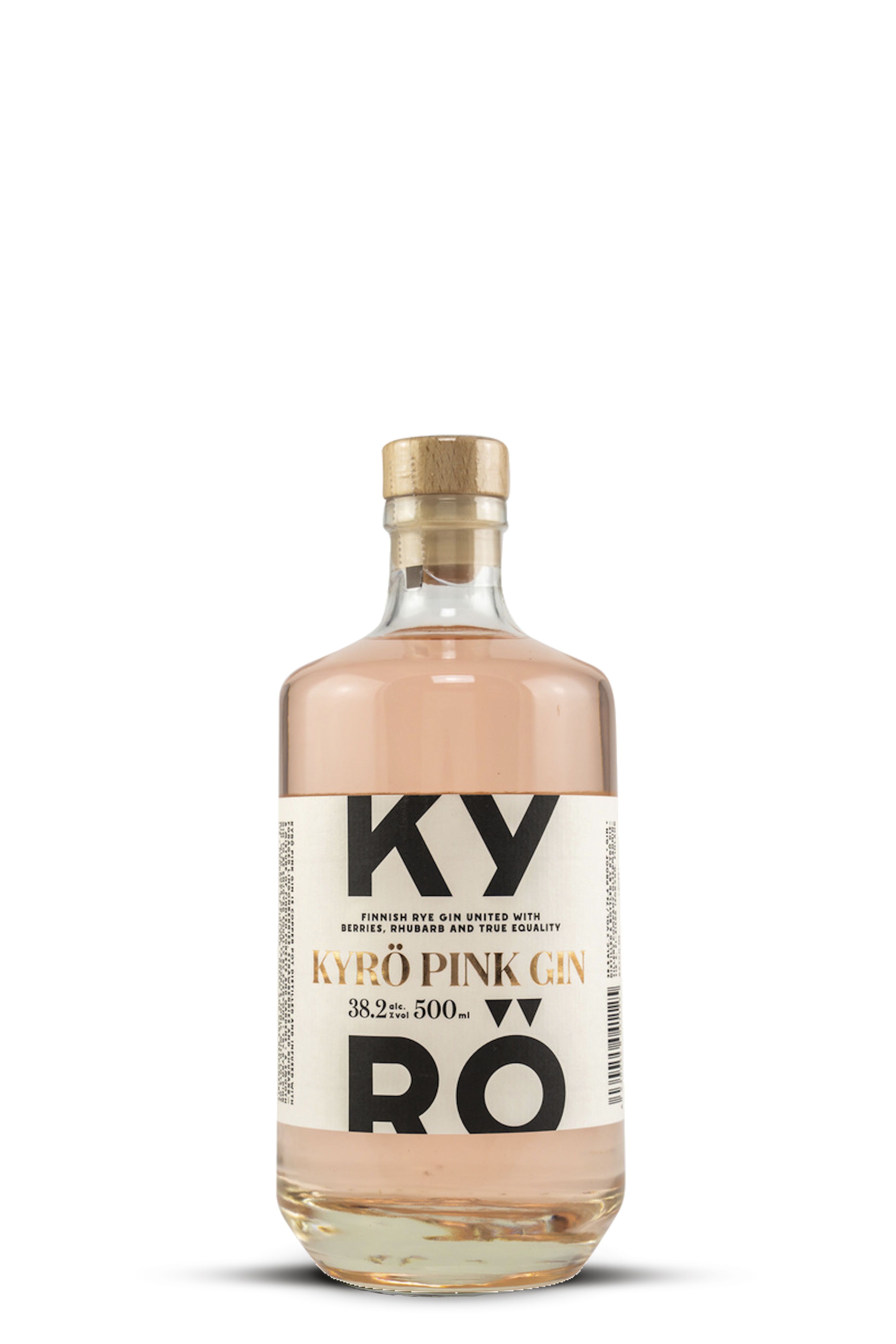 Flasche Kyrö Pink Gin – in schwarzes Papier eingeschlagen, mit Geschenkanhänger vom Meyerhof. Produktbild folgt.