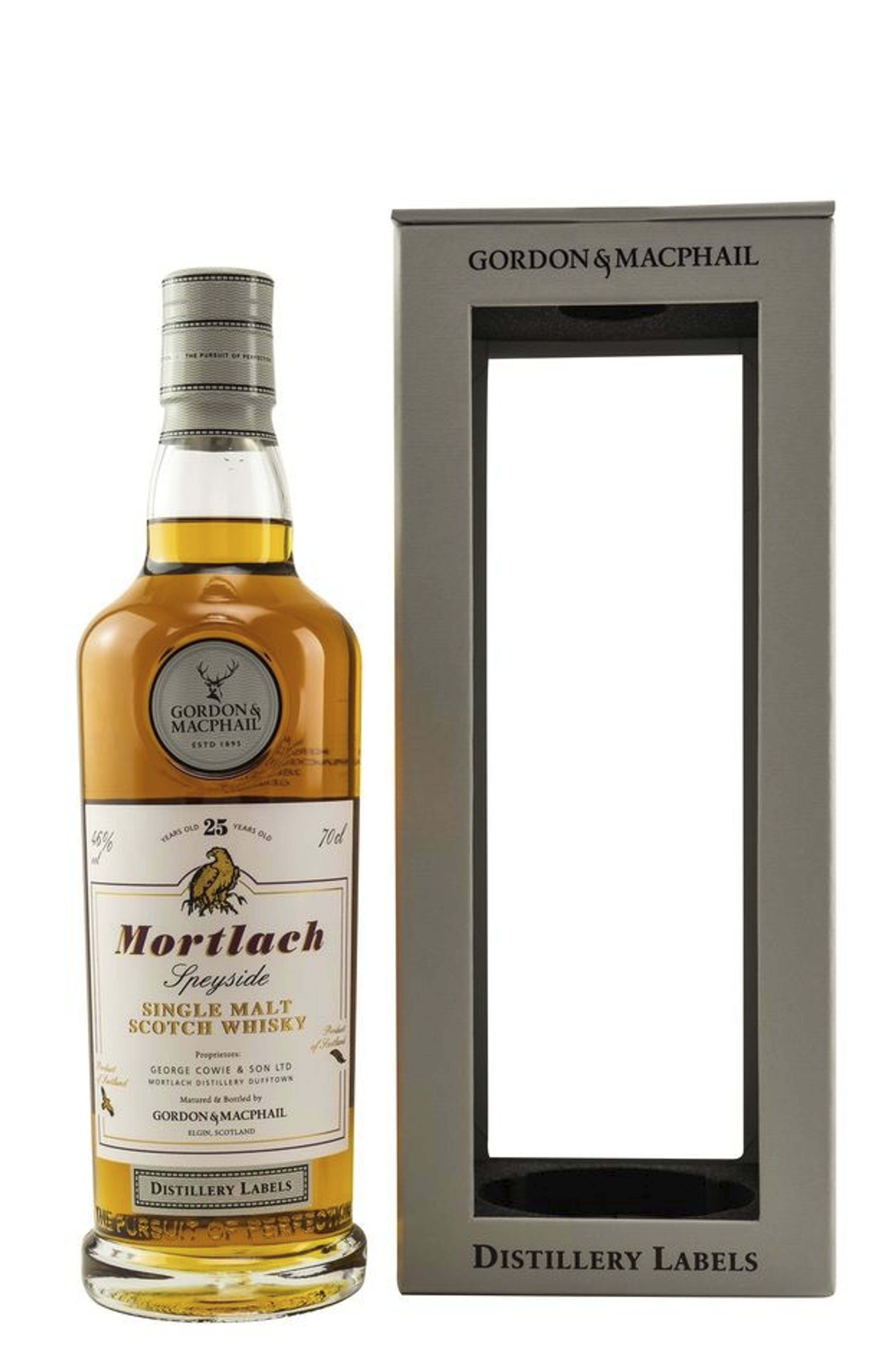 Flasche mit goldgelbem Whisky, weißes Etikett mit brauner und goldener Schrift. Auf dem Etikett ist ein Adler abgebildet. Verschluss mit grauem Muster. Verpackung in schlichtem Grau mit schwarzer Schrift und großem Sichtfenster.